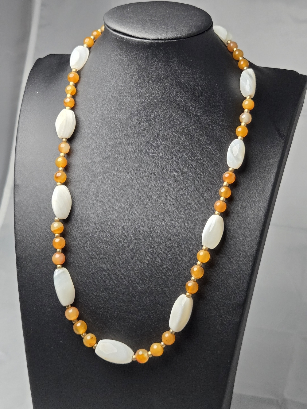 Women’s White and Orange Beaded Necklace
